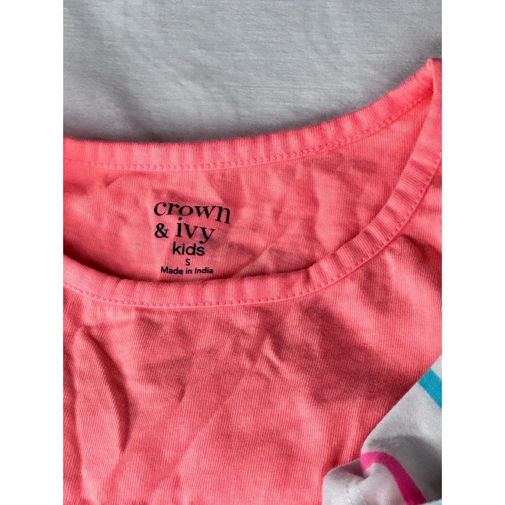 Crown‎ & Ivy T-Shirt Dress Girls Small Pink White Striped Excellent 2-Pack
